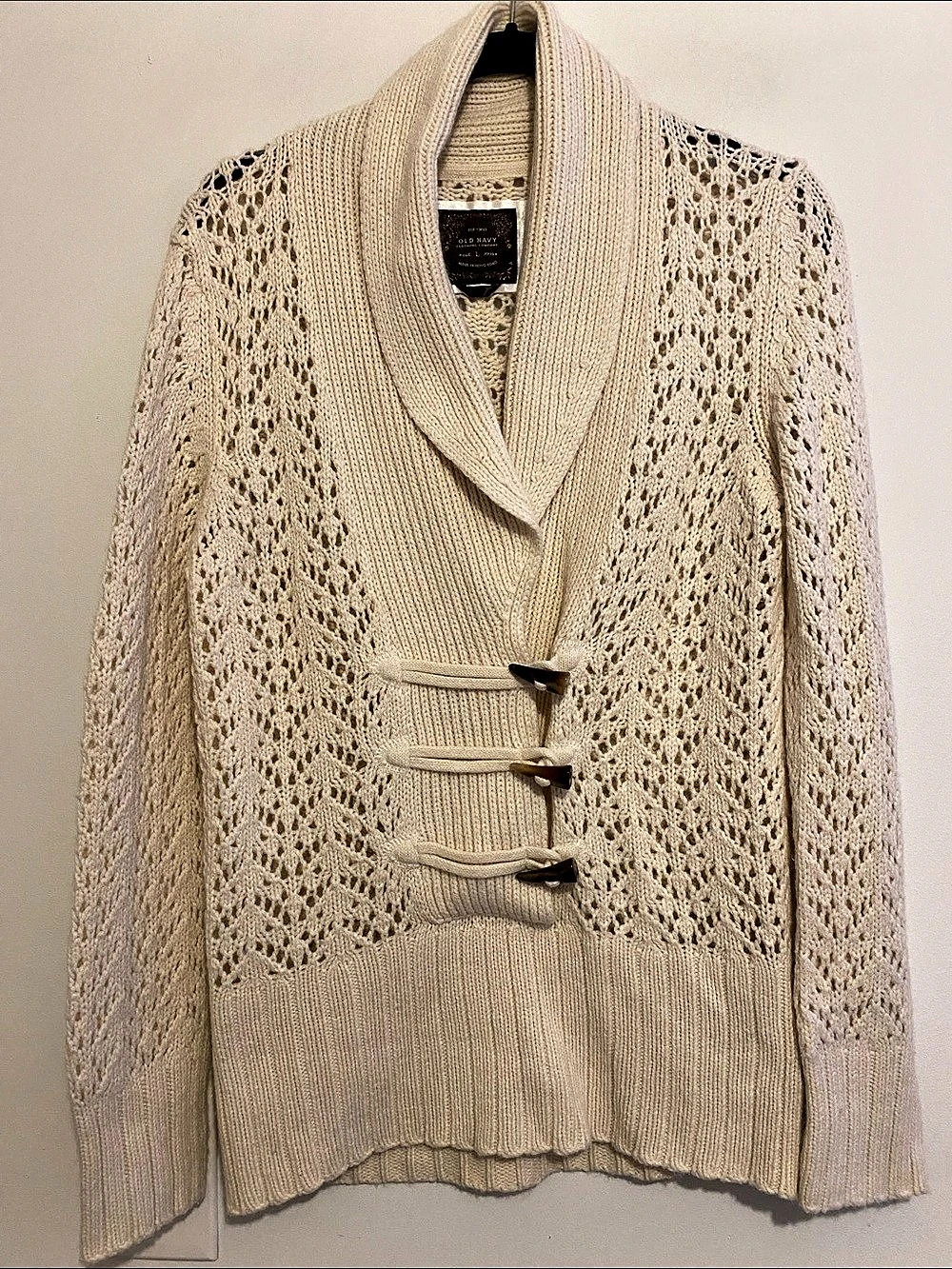 Old Navy Open Knit Cowl Neck Sweater Cream Large Like New,Wool Blended
